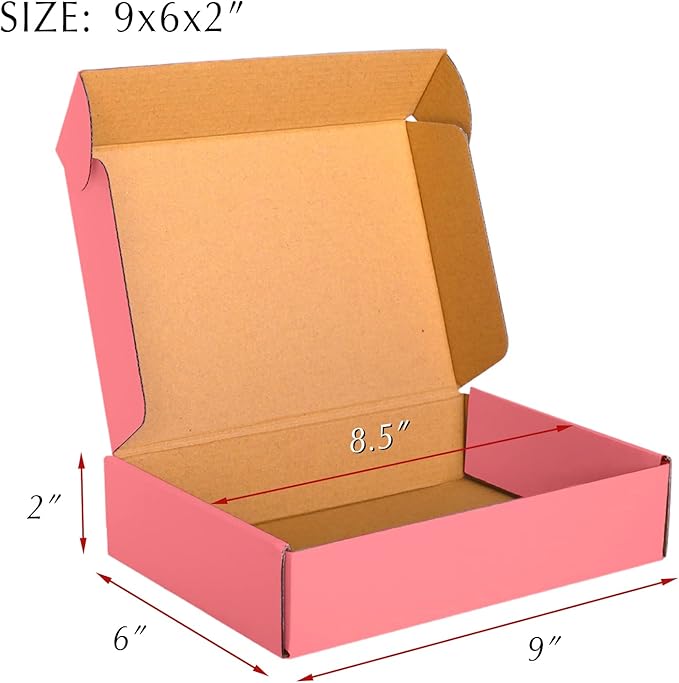 Pink Cardboard Corrugated Boxes - 9x6x2, 30 Pack Shipping & Mailing Boxes