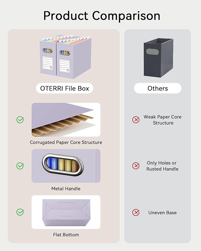 Portable Collapsible Cardboard File Box with Handle for Letter-Size | 6-Pack. Stainless Steel Handle. Label Stickers Included. Fits Letter Folders (Not Included). Home, Office, School, Dorm, Tax.