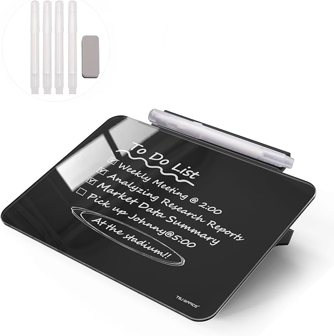 Small Desktop Glass Dry-Erase Whiteboard - 8 X 6 Inches Tabletop Easel Whiteboard with Stand, Desk Board Buddy for Artist, Teacher and Student