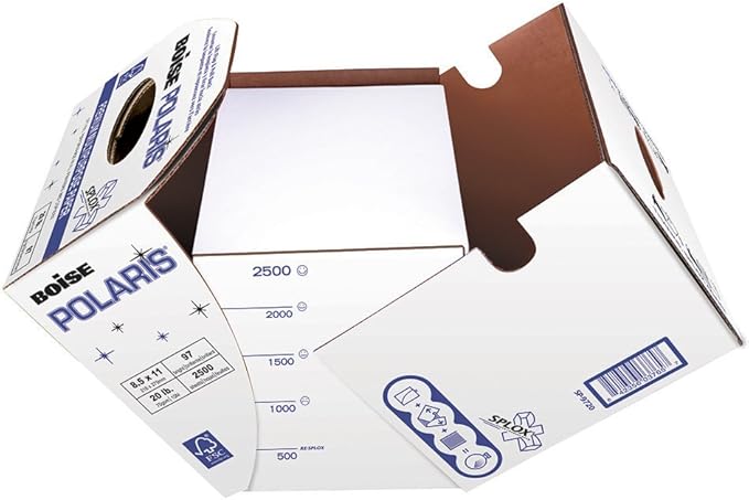 BOISE POLARIS Premium Multipurpose Copy Paper | 8.5" x 11" Letter | SPLOX (Easy carry box) | 97 Bright White, 20 lb. | Reamless (2,500 Sheets)