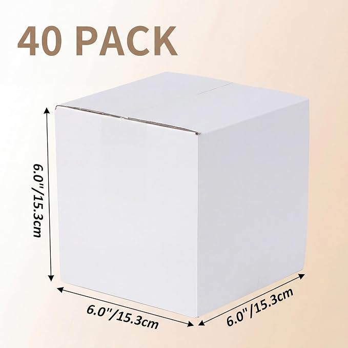 RLAVBL 6x6x6 Shipping Boxes Set of 40, White Corrugated Cardboard Box for Packing, Mailing, Business