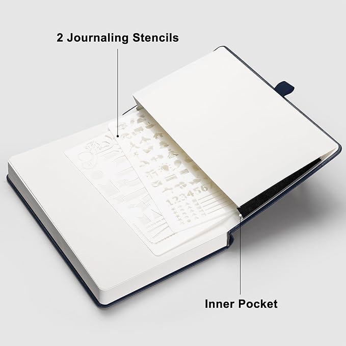 RETTACY Dotted Journal Notebook, 192 Pages, A5 Medium Size (5.7'' x 8.3''), Leather Hardcover, 100 GSM Thick Paper, for Journaling, Planning, Tracking (Navy Blue)