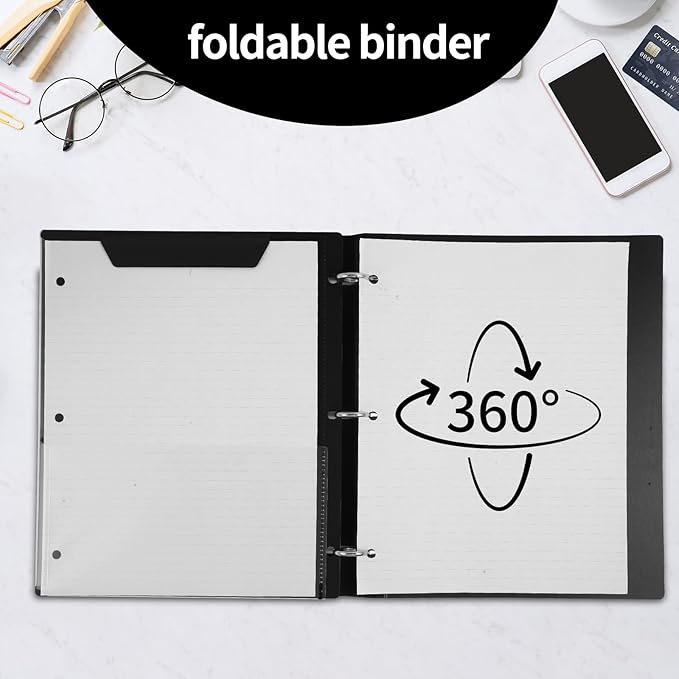 360° Pivotable 3 Ring Binder, Upgraded Foldable Binders 1 inch 2 Pack, Thin Small Three Ring Binder Fits 8.5" x 11", for Home, School and Office Binders Supplies - White