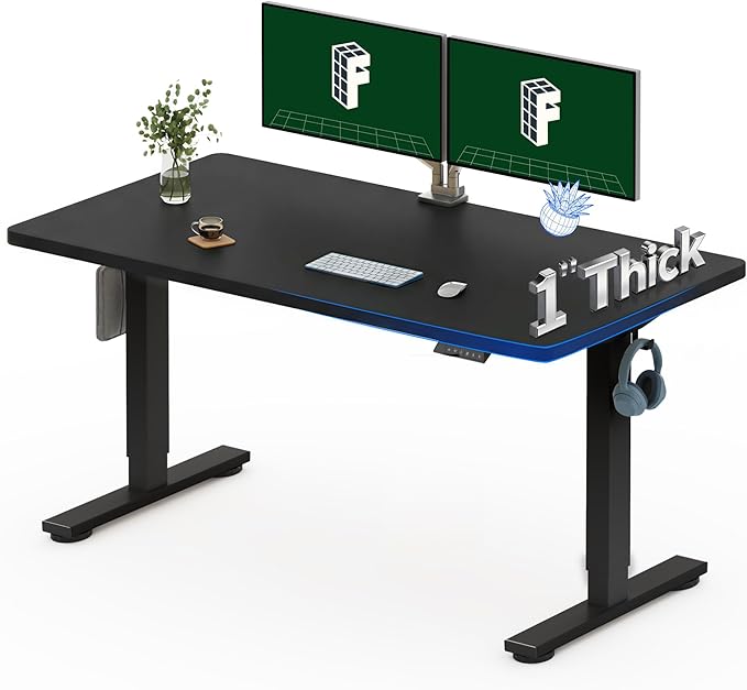 FLEXISPOT One-Piece Electric Standing Desk, 55 x 28 Inches Adjustable Desk with Seamless Desktop, Memory Controller Height Adjustment (Black Frame + Black Desktop, 2 Packages)