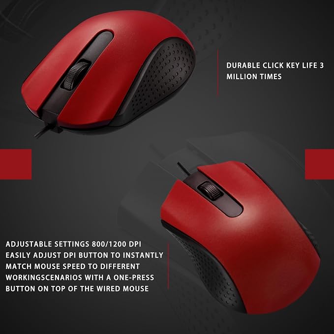 Hoteam 12 Pcs Wired Mouse Bulk, USB Ergonomic Computer Mice,Red | Plug Play USB Cord, Textured Grip for Office Gaming, Desktop Laptop Compatible, Bulk Office School Business Supply