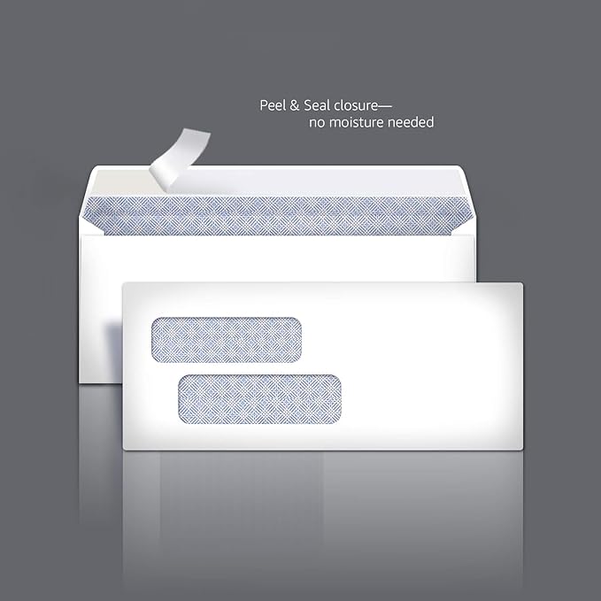 Amazon Basics #9 Security Tinted Double Window Envelopes for Invoices and Documents, Self-Seal, 3-7/8" x 8-7/8", White, 500-Pack