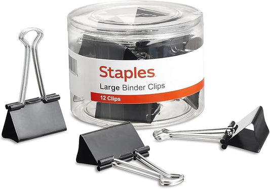 Staples Binder Clips, Large Size, 2" Width, 1" Capacity, Black – Heavy‑Duty Clips for Thick Documents & Files