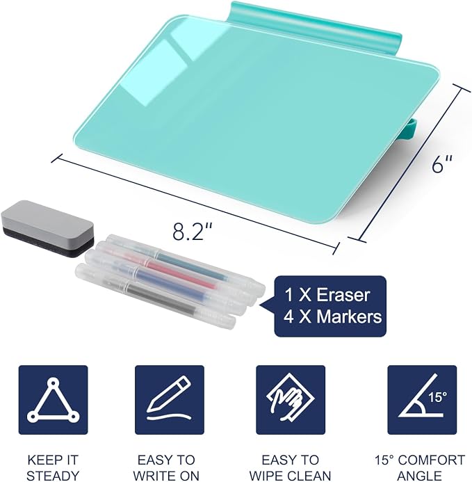Small Desktop Whiteboard - Glass Dry Erase Board 8 X 6 Inches Tabletop Easel Whiteboard with Stand, Desk Board Buddy for Artist, Teacher and Student