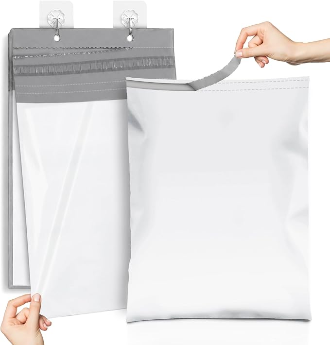 Fuxury Poly Mailers 12x15.5 300PC (Upgraded Version) Shipping Bags for Clothing with Easy-Open Tear Strip & Hangable for Easy Use, Self-Seal Shipping Envelopes Mailing Bags for Small Business in White
