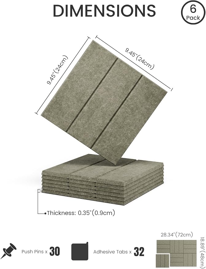 28" x 18" Felt Bulletin Board Tiles, Bold Stripe, Earth Brown | 6-Pack Cork Board Alternative, 30 Adhesive Tabs, Push Pin Board, Wall Decor, Office, Home, Classroom, Dorm