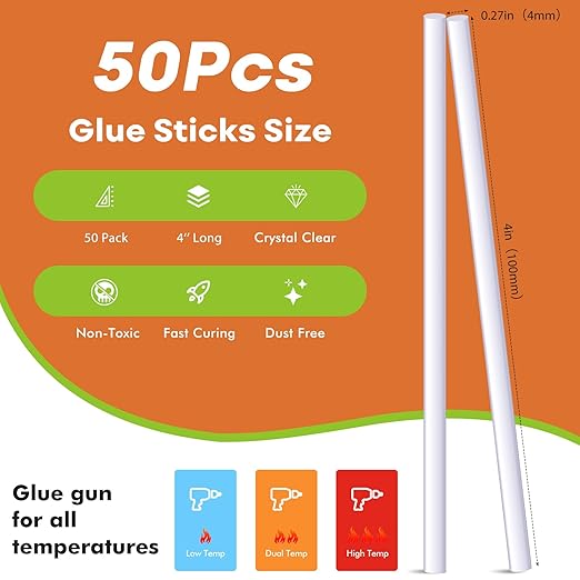50 Pcs Clear Mini Glue Sticks 0.27” x 4” Long Hot Melt Adhesive Glue Sticks Multipurpose for DIY Art Craft Sealing Repair Festival Decor Sticky Projects