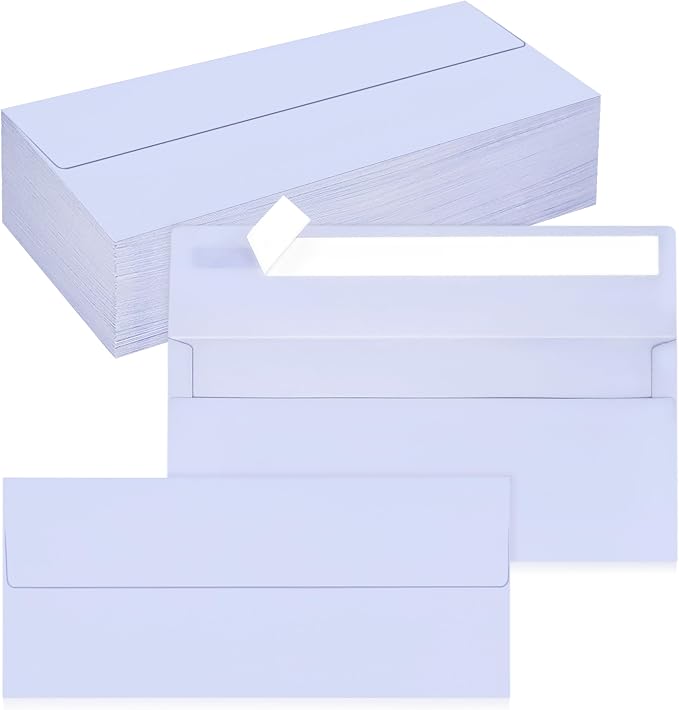 100 Pack #10 Lavender Envelopes Letter Size Self Seal Business Envelopes | Security Mailing Envelopes, 4 1/8 x 9 1/2 Inches