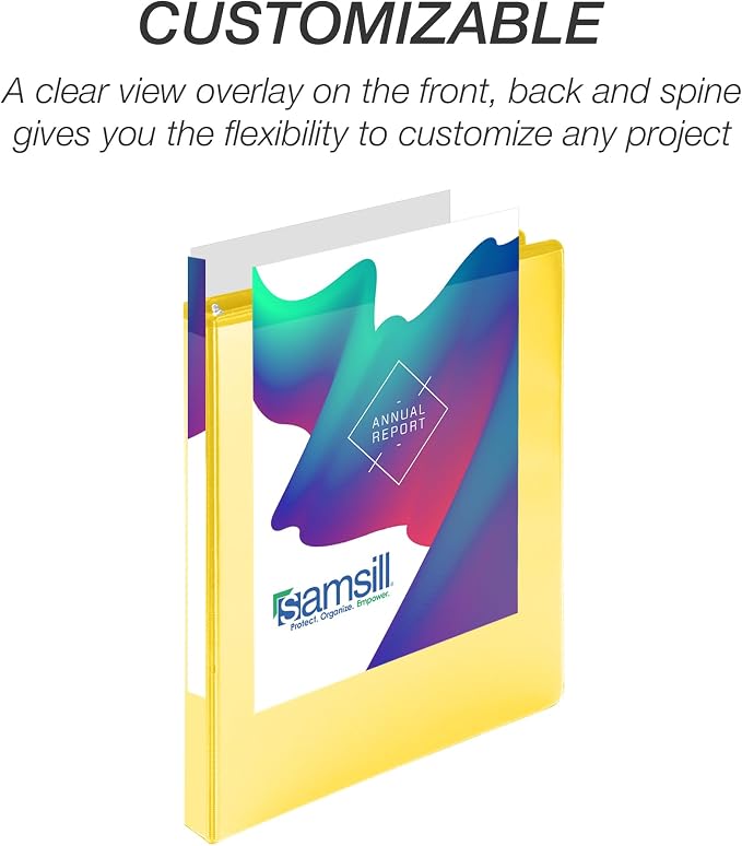 Samsill Durable 0.5 inch 3 Ring Binder, D Ring Binder, 100% Recycled Chipboard, Yellow
