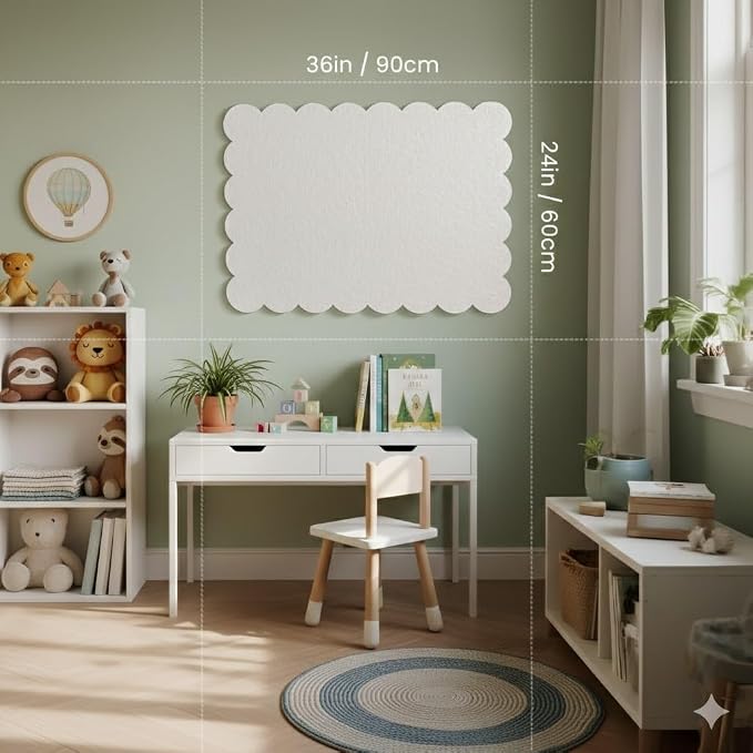Scalloped Felt Bulletin Board 36 x 24 Inches (Warm Beige) | Large Decorative Pin Board for Wall, Vision & Message Board for Home Office, Bedroom & Study