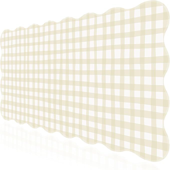 L-SPOUTTO Beige Checkered Mouse Pad,Scalloped Desk Mat XXL Gaming Mousepad | Cottagecore Gingham 35.4x15.7in Large Non-Slip Base Keyboard Pad Waterproof Desktop Mat for Laptop Computer Game Home Office