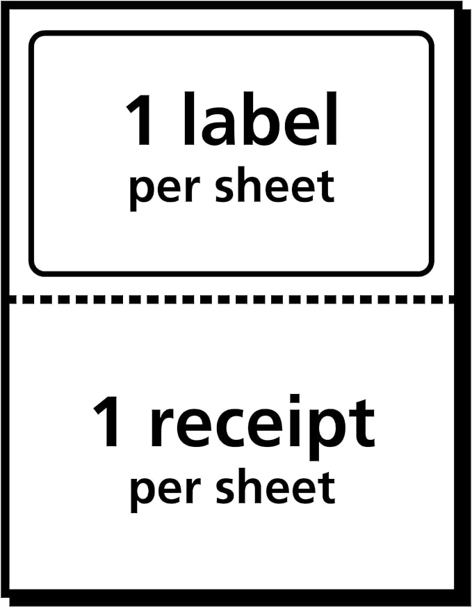 Avery Printable Shipping Labels with Paper Receipts, 5-1/16" x 7-5/8", White, 50 Blank Mailing Labels (5127)