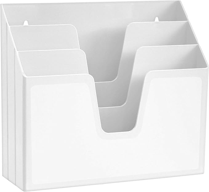 Acrimet Horizontal Triple File Folder Organizer Sorter, Letter Size, White | 3 compartments to separate and organize documents, folders and papers