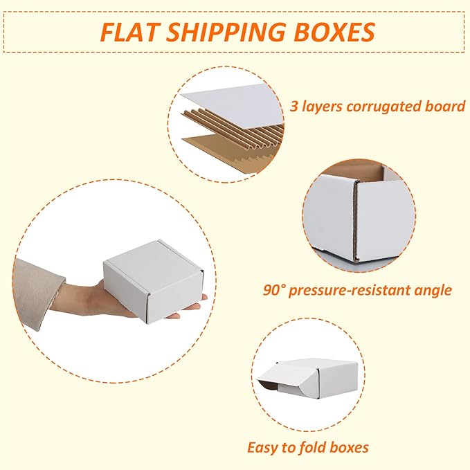 HORLIMER 4x4x2 inches Shipping Boxes Set of 25, White Corrugated Cardboard Box Literature Mailer
