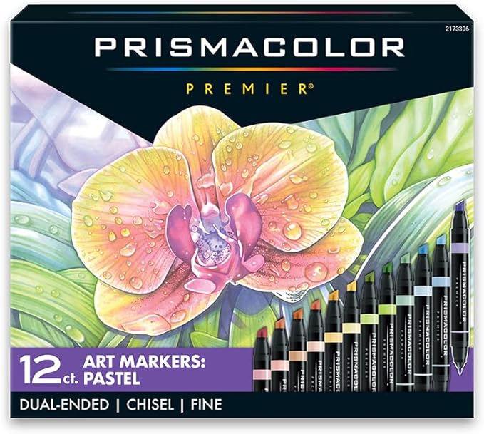 Prismacolor Premier Dual-Ended Art Markers Chisel and Fine Tips Pastel Colors 12 Count Set Ideal for Adult Coloring Books