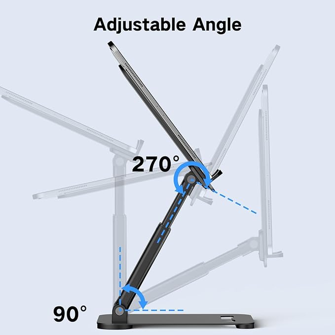 Tablet Stand for iPad Holder, Adjustable Tablet Holder for Desk, Foldable Portable Monitor Stand Compatible with 4-16" Tablets Such as Kindle, Switch, iPad Pro/Air/Mini