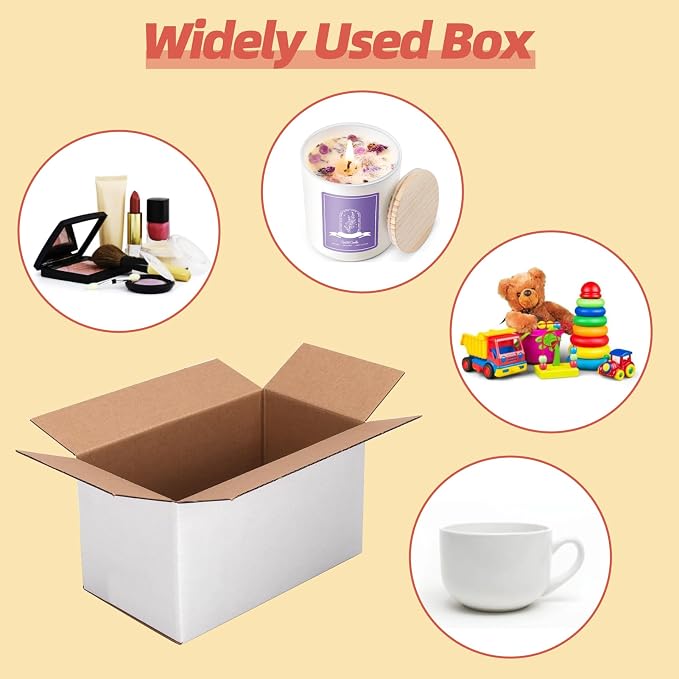 25-Pack Shipping Boxes 7x4x4 Inches, White | Corrugated Cardboard Box for Business Packing, Shipping, and DIY, Easy to Fold and Assemble