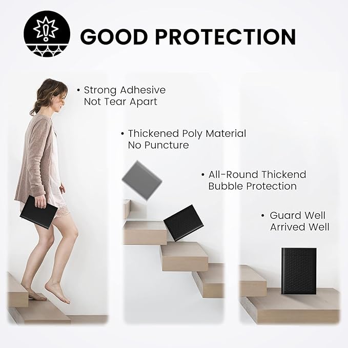 Fuxury Black Bubble Mailers 6x10" Padded Envelopes 1000Pack Strong Adhesion Thick Padded Mailers for Small Business Mailing Small Items,Jewelry,Makeup