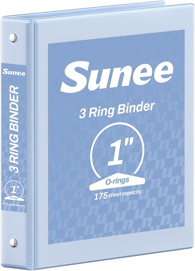 SUNEE 3 Ring Binder 1 Inch 1 Pack, Clear View Binder Three Ring PVC-Free (Fit 8.5x11 Inches) for School or Office Supplies, Haze Blue