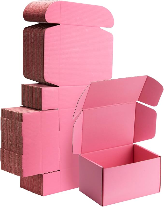 7x5x4 inch Pink Shipping Boxes for Small Business- Set of 25 | Sturdy ECT 32 Corrugated Cardboard Mailer Boxes, Easy Assemble for Packaging, Mailing, Gift