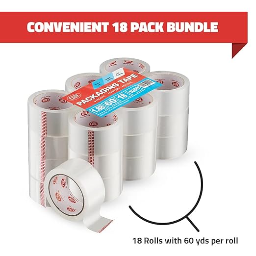 Simply Cool Packing Tape 18 Rolls, Clear Heavy Duty Shipping & Packaging Tape for Boxes, Moving, Mailing & Storage – Strong, 1.88” Wide x 60 Yards Per Roll, 1080 Yards Total