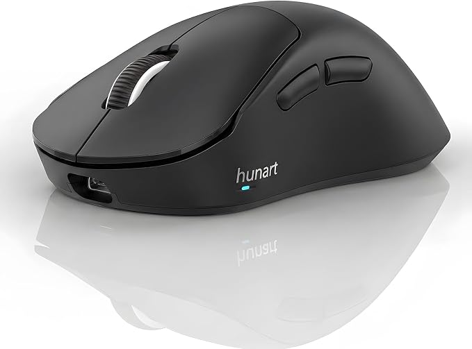hunart H6 49g Wireless Mouse, Bluetooth & 2.4GHz, USB-C Charging, Black | Silent Clicks, Two Ways to Connect, Right-Hand Ergonomic Comfort, Portable for Laptop, MacBook, PC & Tablet