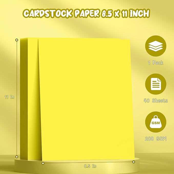 Lemon Yellow Cardstock Paper 8.5 x 11, 40 Sheets Cardstock Printer Paper 8.5x11, Yellow Card Stock Paper 8.5 x 11, 200 GSM Yellow Construction Paper for DIY Cards, Greeting Cards, Party Decorations