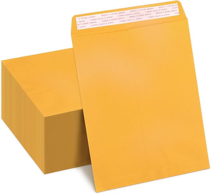 9x12 Manila Envelopes Self Seal 100 Pack, Goefun Yellow Brown Large Catalog Envelopes 9 x 12 Letter Size for Mailing, 80GSM Paper