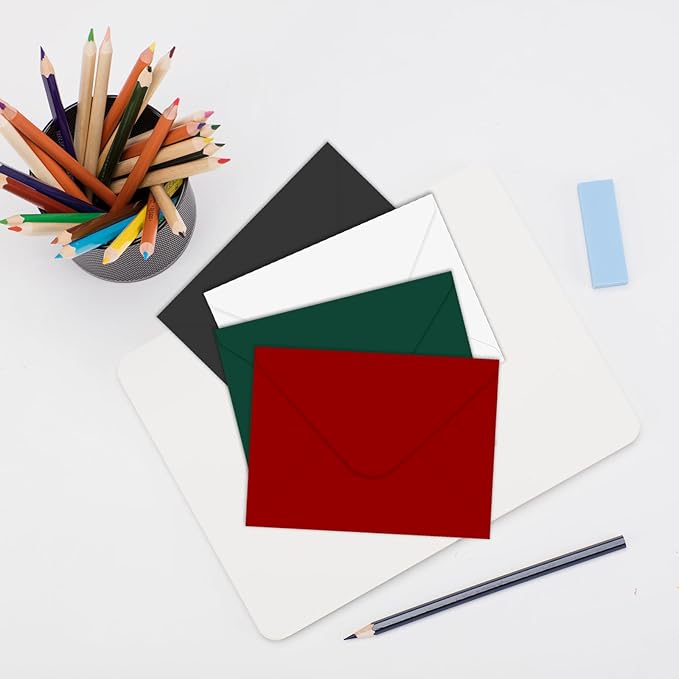 A7 Envelopes 100 Pack Black Envelopes 5x7 V-shaped Flap, Suitable for 5x7 Photos, Cards, Weddings, Invitations, Announcements, Baby Gifts 5.25 "x 7.25" (Black)