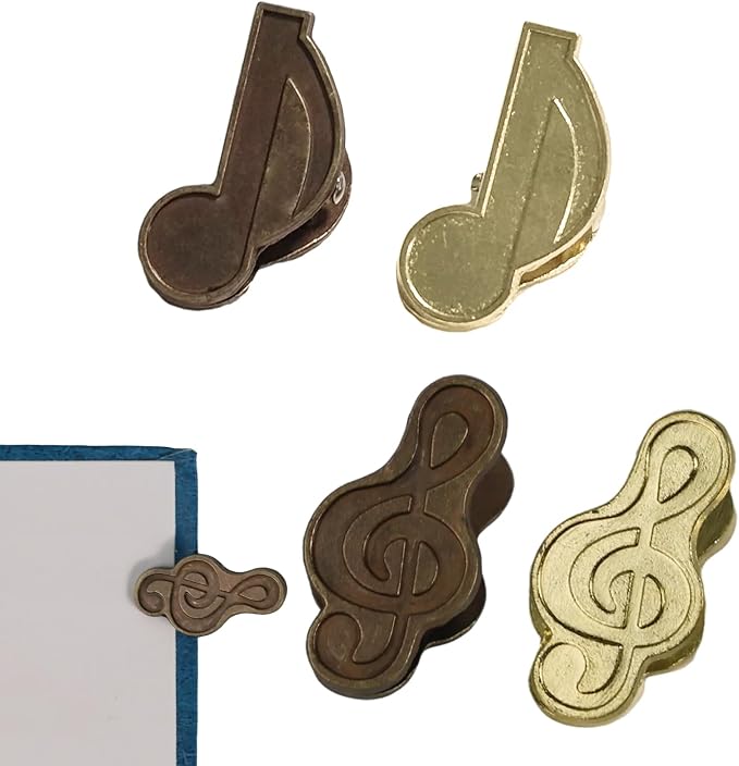 4Pcs Musical Note Metal Book Clip, Decorative Bronze Vintage Paper Clips for Journaling, Durable Alloy Book Clamps and Page Holders for Office, School, and DIY Stationery