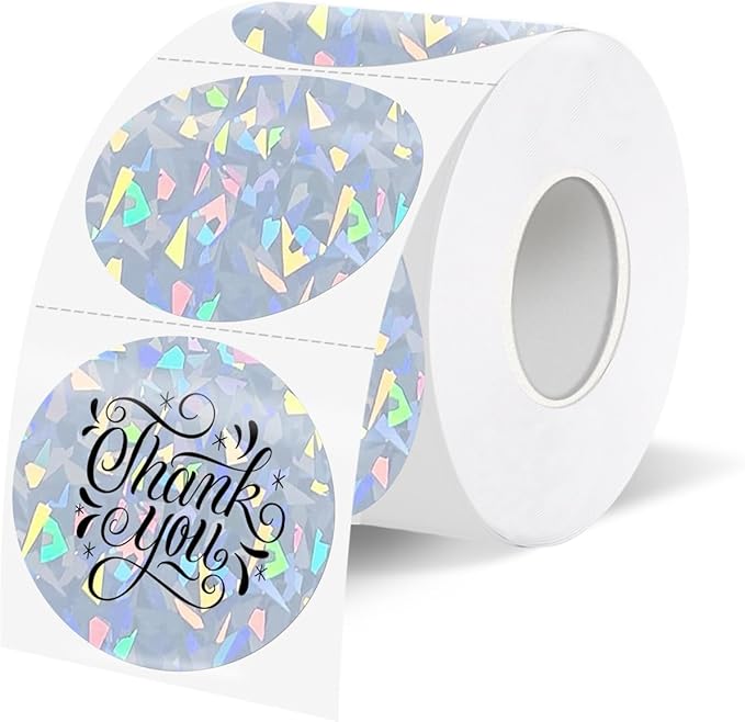 1.5 Inch Thermal Labels,Holographic Circle Direct Thermal Stickers,for Address Design DIY Logo Business(300 pcs/Glass Fragments)