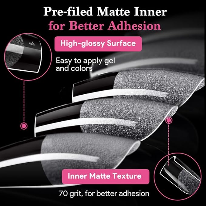 Extra Short Flat Head False Nail Tips, 15 Sizes 510 PCS Clear French Press On Fake Nail Pre-shaped Half Matte Full Cover Gel Nail Tips Extensions Long Lasting for DIY Beginners & Salon Manicure