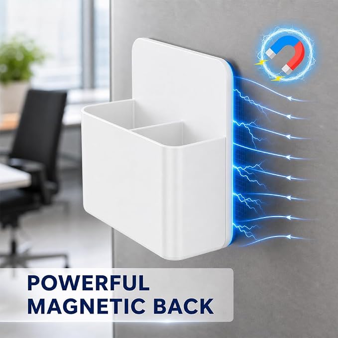 Magnetic Pencil Pen Holder, 2 PCS Dry Erase Marker Holder for Whiteboard, White Magnet Storage Pencil Cup Case Box Fridge Organizers Locker Accessories for Office School Classroom Teacher Must Haves