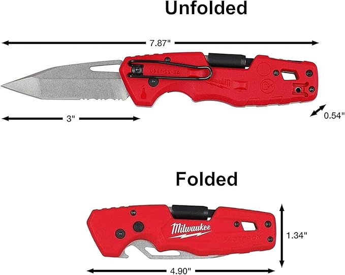 Milwaukee FASTBACK Folding Utility Knife w/Blade Multifunctionality, Red-black