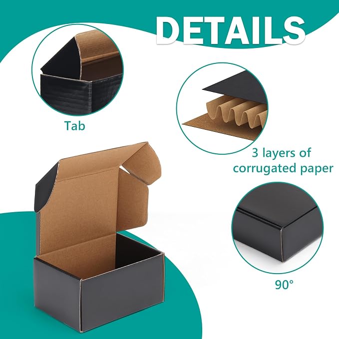 Hoikwo 40 Pack 6x4x3 Black Shipping Boxes | for Small Business, Black Packaging Cardboard Boxes, Moving Mailing Packing Box