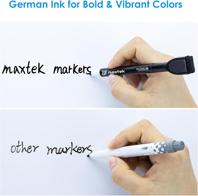 maxtek Magnetic Black Dry Erase Markers with Eraser, Fine Tip, 12 Count | Low Odor Whiteboard Markers for Classroom, Office and Home Whiteboard Notes