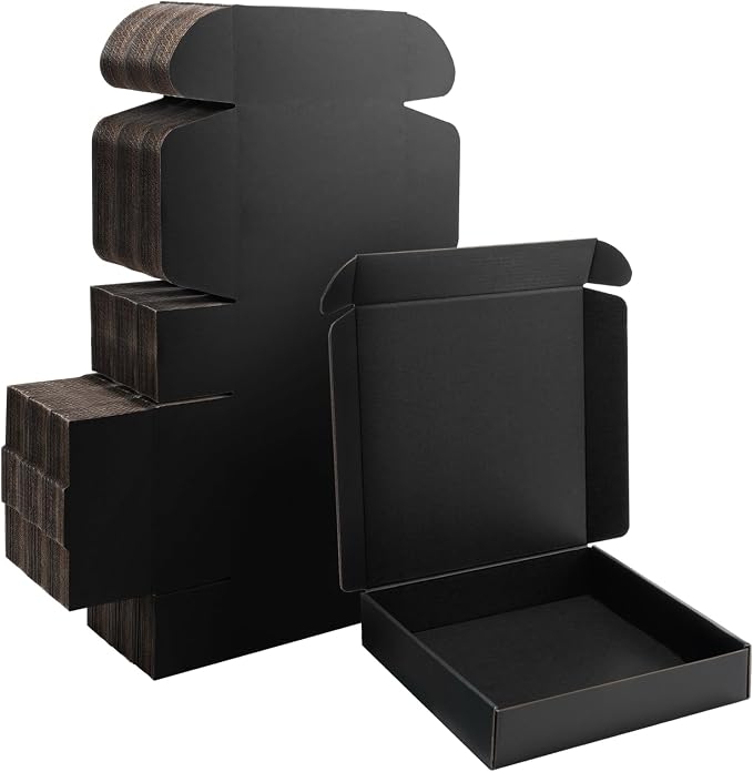 10x10x2 inch Black Shipping Boxes for Small Business- Set of 25 | Sturdy ECT 32 Corrugated Cardboard Mailer Boxes, Easy Assemble for Packaging, Mailing, Gift