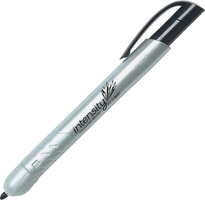 BIC Intensity Permanent Markers, Fine Bullet Tip, Black, 12-Count Pack | Retractable Design, For Teachers and Office Supplies, Fade- and Water-Resistant Ink, Quick-Drying
