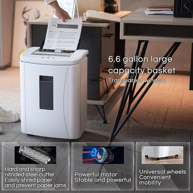 150-Sheet Auto Feed Paper Shredder for Home Office | High Security Micro Cut Shredders/30 Min Commercial Heavy Duty Shredder with 4 Casters/ P4 Security Level & 6.6 Gallon Bin