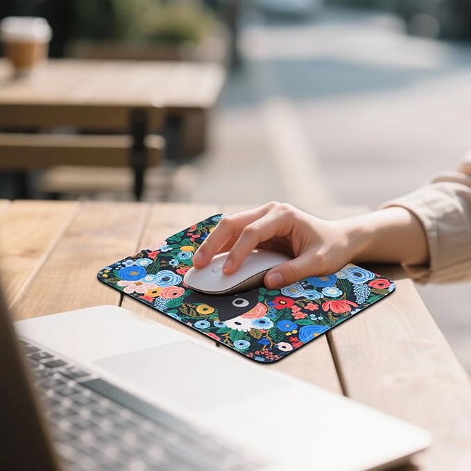 Mouse Pad for Desk with Stitched Edge, Premium Cute Washable Mouse Pads. Computer Mousepad with Non-Slip Rubber Base, Mousepads for Laptop, 9.25x7.75x0.12 inch (Meow Blooms)