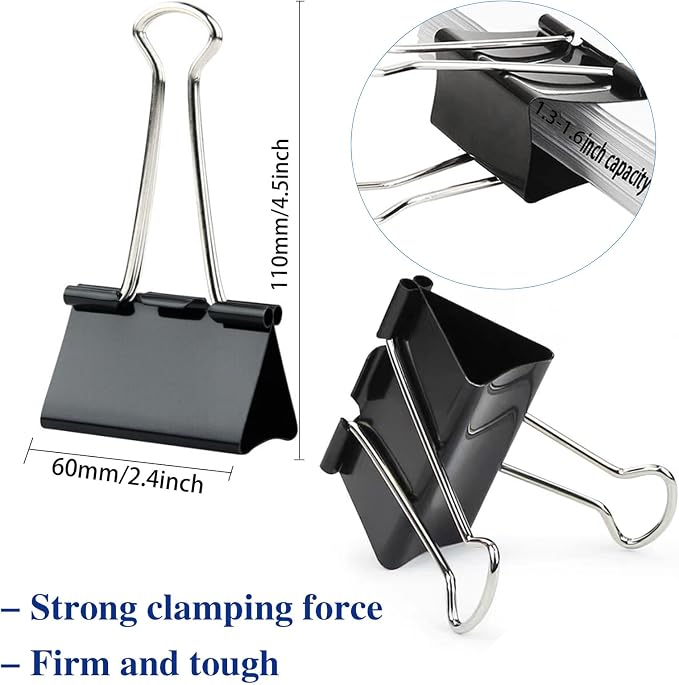 50 Pack Extra Large Binder Clips 2.4 Inch | Upgrade Large Binder Clips Big paper clips Clamps for Office and Home Supplies, Black