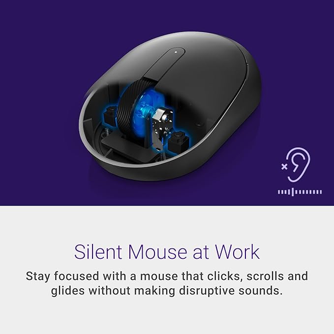 Dell Mobile Wireless Mouse - MS3320W, Wireless - 2.4 GHz, Bluetooth 5.0, Optical LED, Mechanical Scroll, 1600 DPI, 3-Buttons - Black