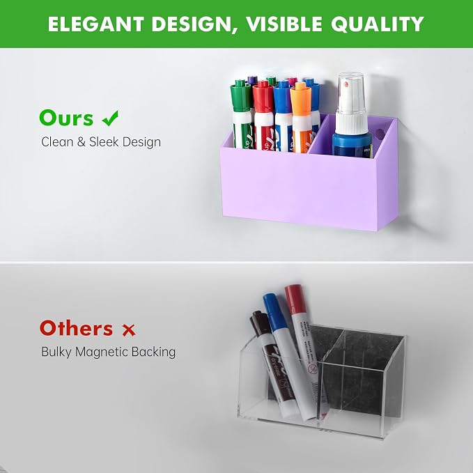 Acrylic Magnetic Pen Holder for Whiteboard,Fridge, School Supplies | Magnet Dry Erase Marker Holder for Refrigerator,Pencil Cup for Teacher Classroom,Office Accessories, Locker Organizer-Purple