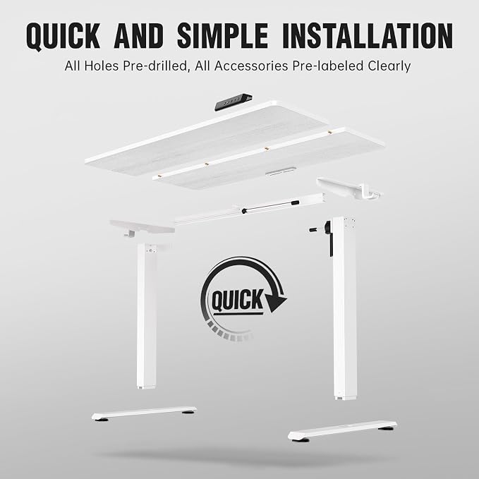 Veken 47.2 Inch Large Electric Standing Desk, Gaming Table, White | Height Adjustable Sit Stand Up Computer Tables for Home Office, Study , Writing, Suit students, employees and group work