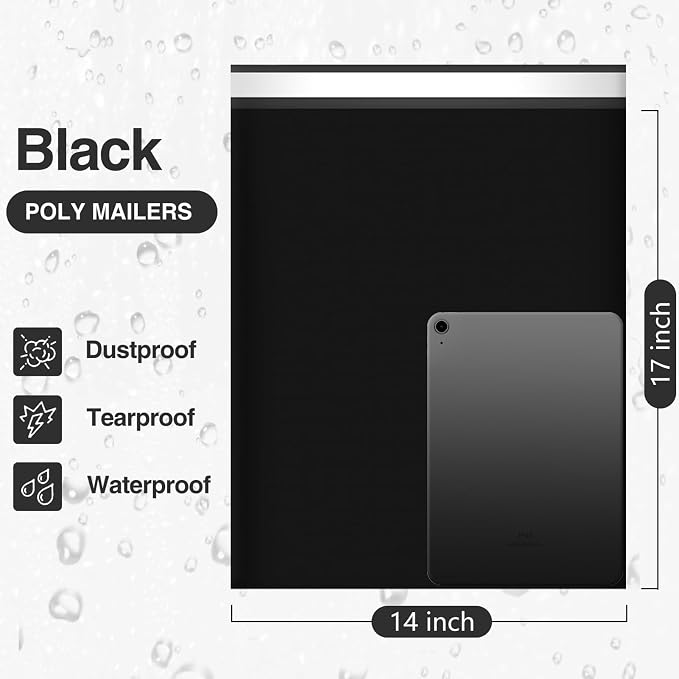 UCGOU 14x17 Black Poly Mailers Shipping Bags 100 Pcs Large Poly Mailers Mailing Bags for Shipping Clothes Self Sealing Package | Self Seal Adhesive Waterproof Tear Proof Mailers Poly Bags Strong Mailing Envelopes Packing for Clothes Books Accessories