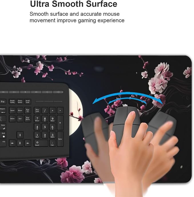 XXL Gaming Mouse Pad 35.4x15.7 Inch, Large Extended Desk Mat | Cherry Blossom Design, Non-Slip Rubber Base, Water-Resistant Surface and Stitched Edges for Gaming, Office & Home